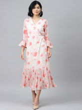Light Pink Floral Pleated Midi Dress-Dress-SASSAFRAS