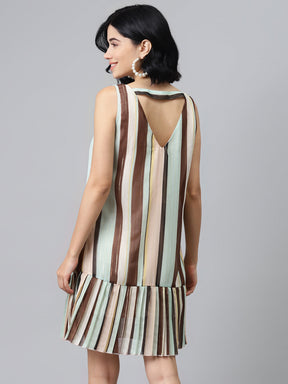 Multi Striped Lurex Pleated Dress