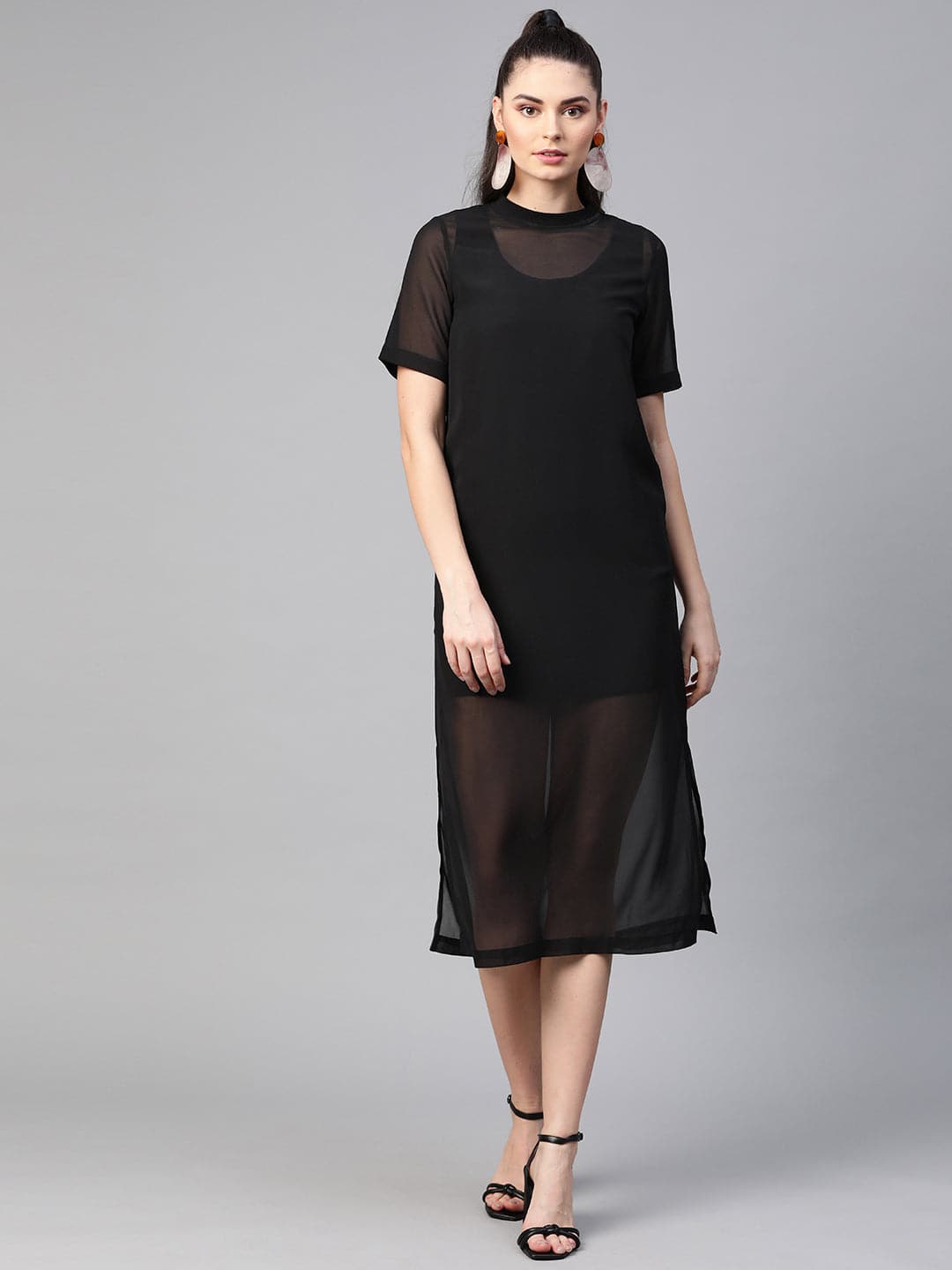 Black Sheer Sheath Dress with Inner-Dress-SASSAFRAS
