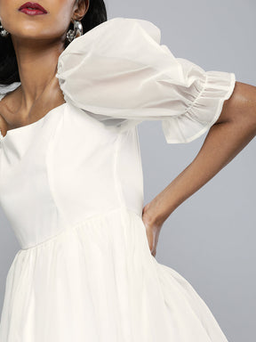 White Organza Puff Sleeve Dress