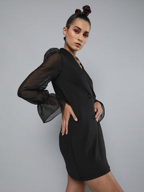 Black Organza-Sleeves Blazer Mini Dress
