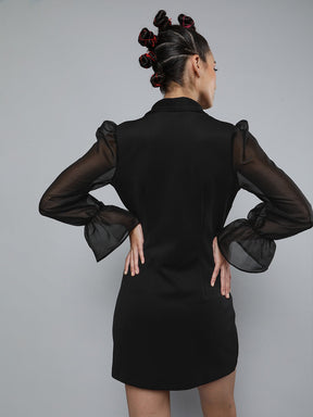 Black Organza-Sleeves Blazer Mini Dress