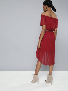 Red High Low Pleated Bardot Mini Dress