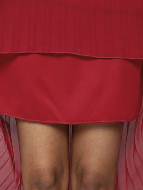 Red High Low Pleated Bardot Mini Dress