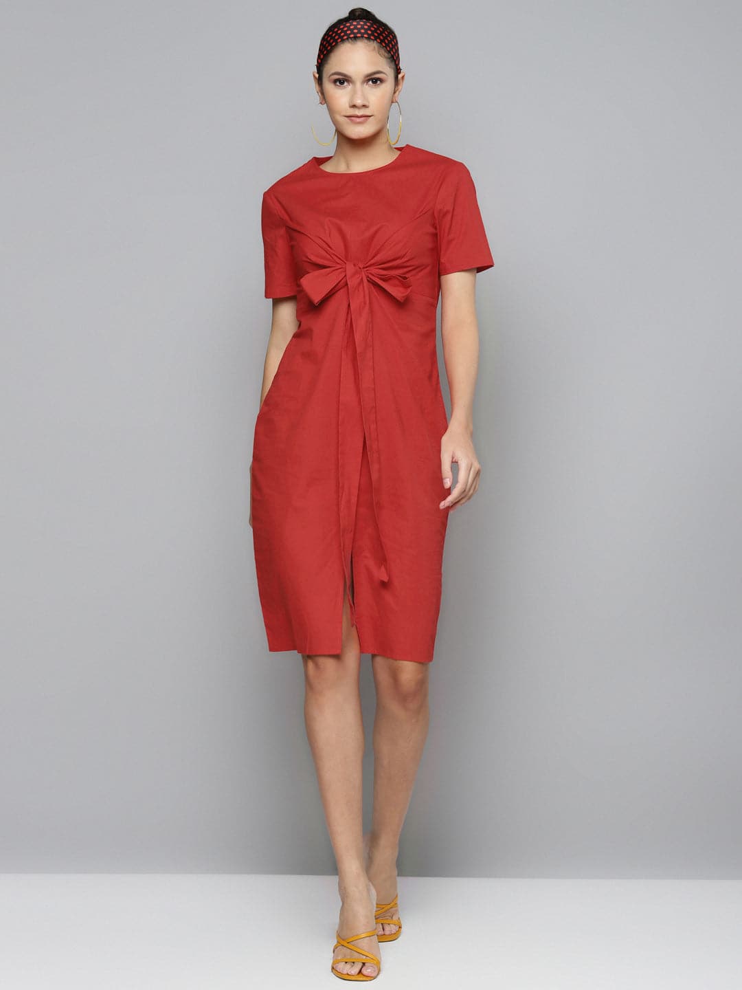 Red Tie Up Detail Dress-Dress-SASSAFRAS
