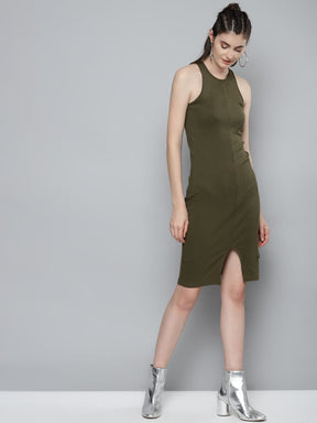 Olive Box Back Bodycon Midi Dress-Dress-SASSAFRAS