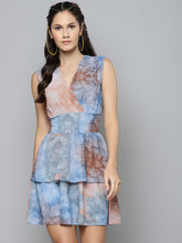 Blue & Brown Tie-Dye Print Smocking Dress-Dress-SASSAFRAS