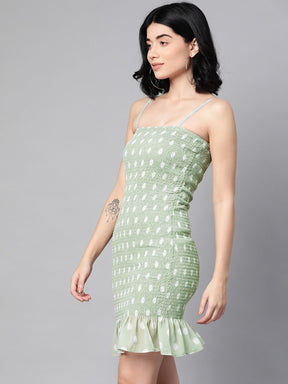Sea Green Dot Smocked Bodycon Dress