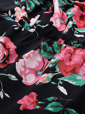 Black Floral Strapy Midi Dress