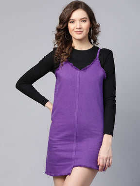 Purple Denim Short Slip Dress-Dress-SASSAFRAS