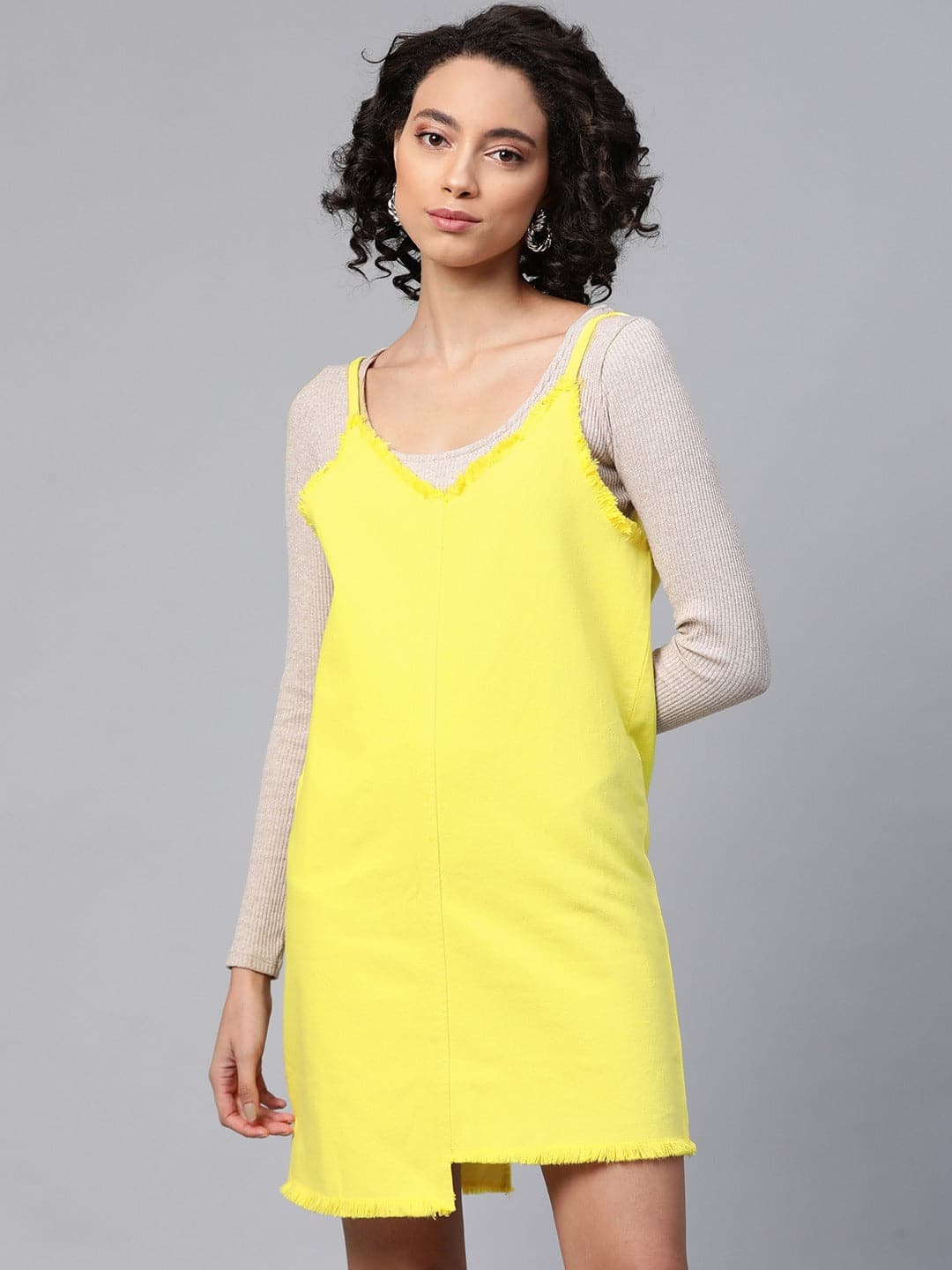 Yellow Denim Short Slip Dress-Dress-SASSAFRAS