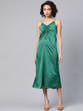 Green Front Rouched Slip Dress-Dress-SASSAFRAS