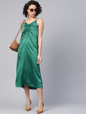 Green Front Rouched Slip Dress