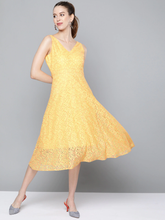 Yellow Lace V-Neck Midi Dress-Dress-SASSAFRAS