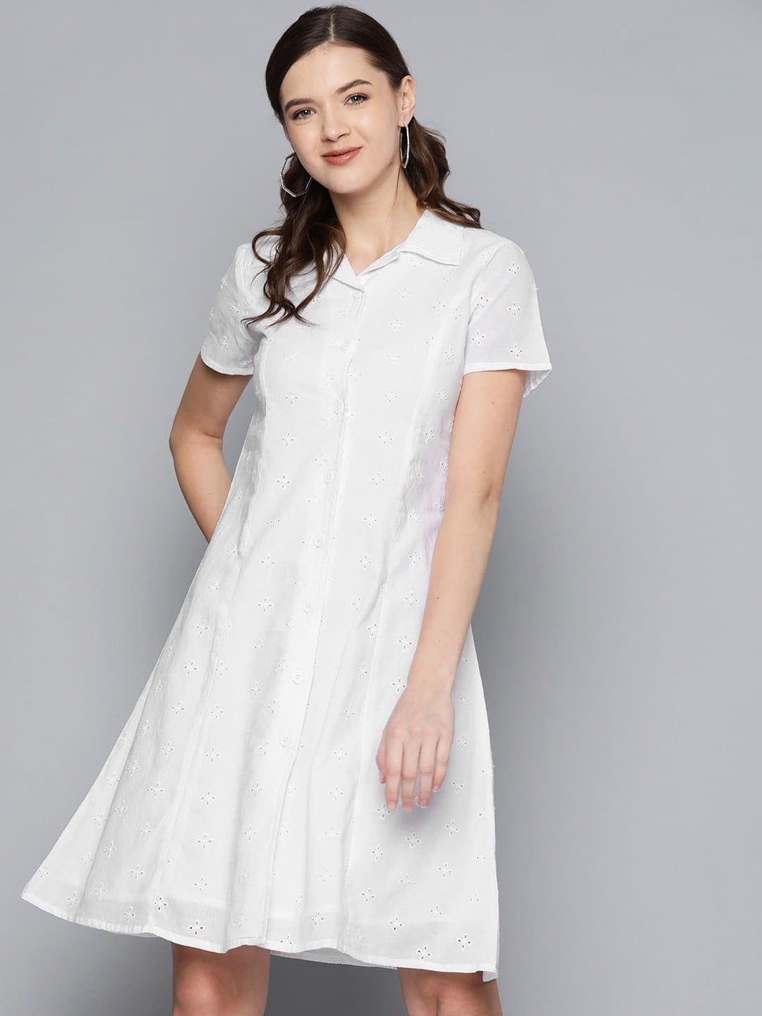 White Schiffli Shirt Dress-Dress-SASSAFRAS
