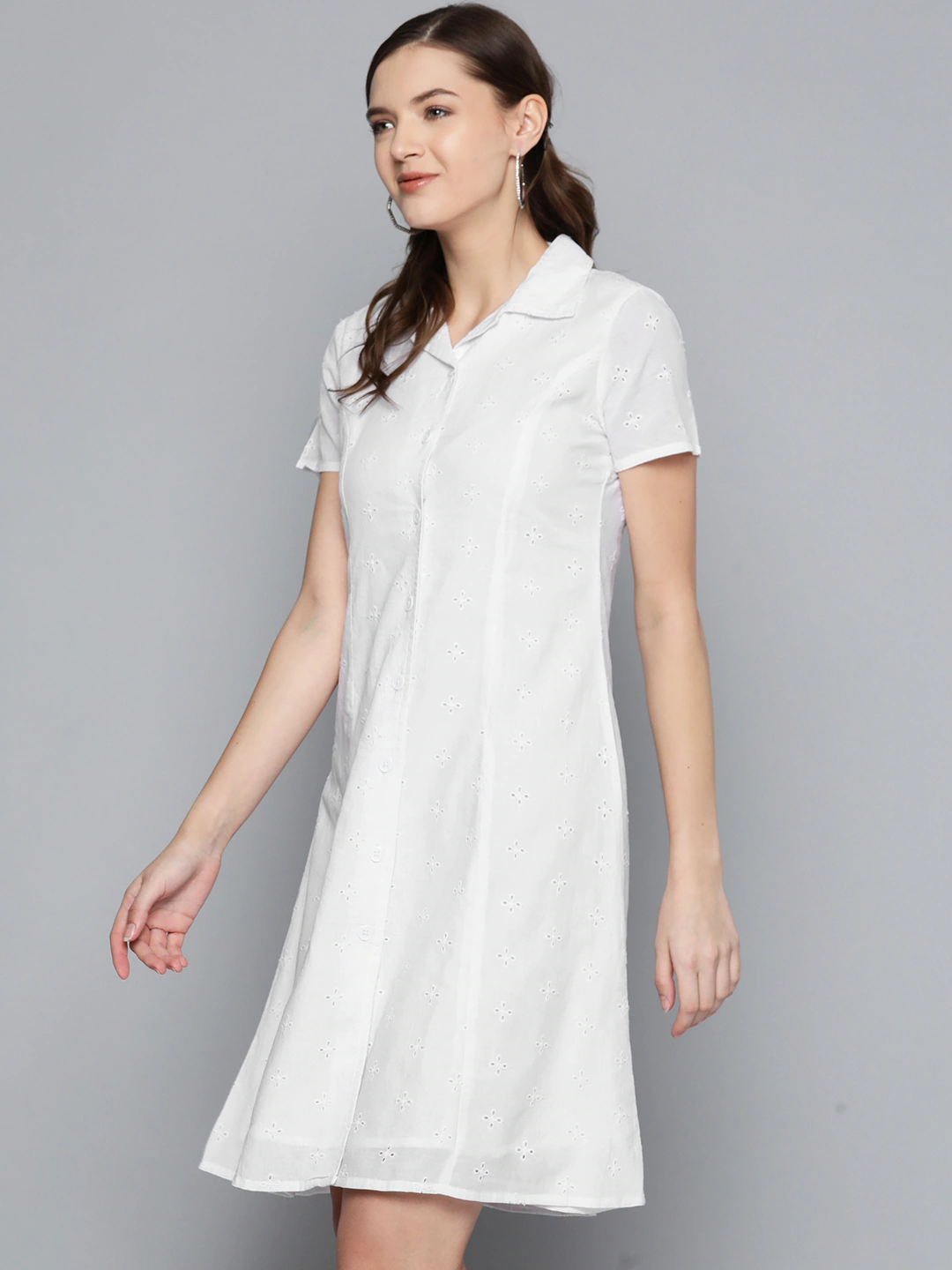 White Schiffli Shirt Dress