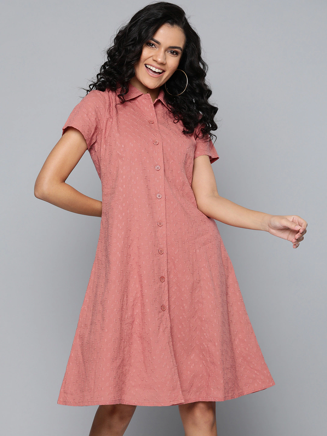 Baked Pink Schiffli Shirt Dress-Dress-SASSAFRAS