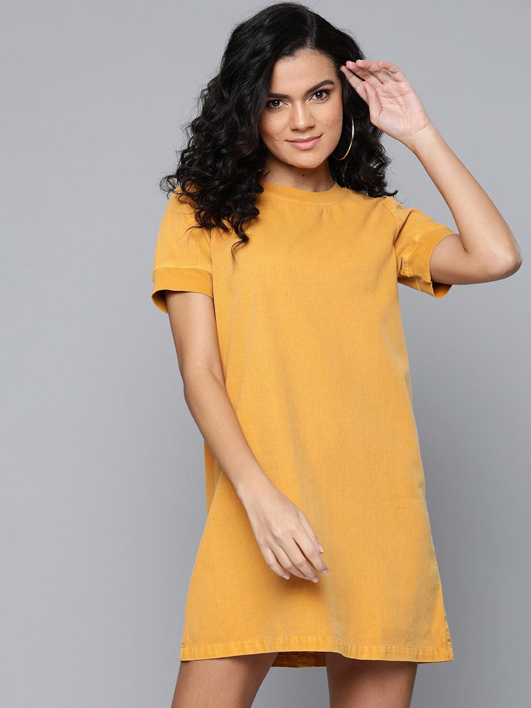 Mustard Garment Dyed Shift Dress-Dress-SASSAFRAS