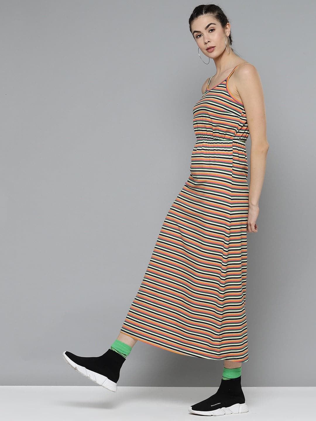 Multicolor Stripes Strappy Maxi Dress-Dress-SASSAFRAS