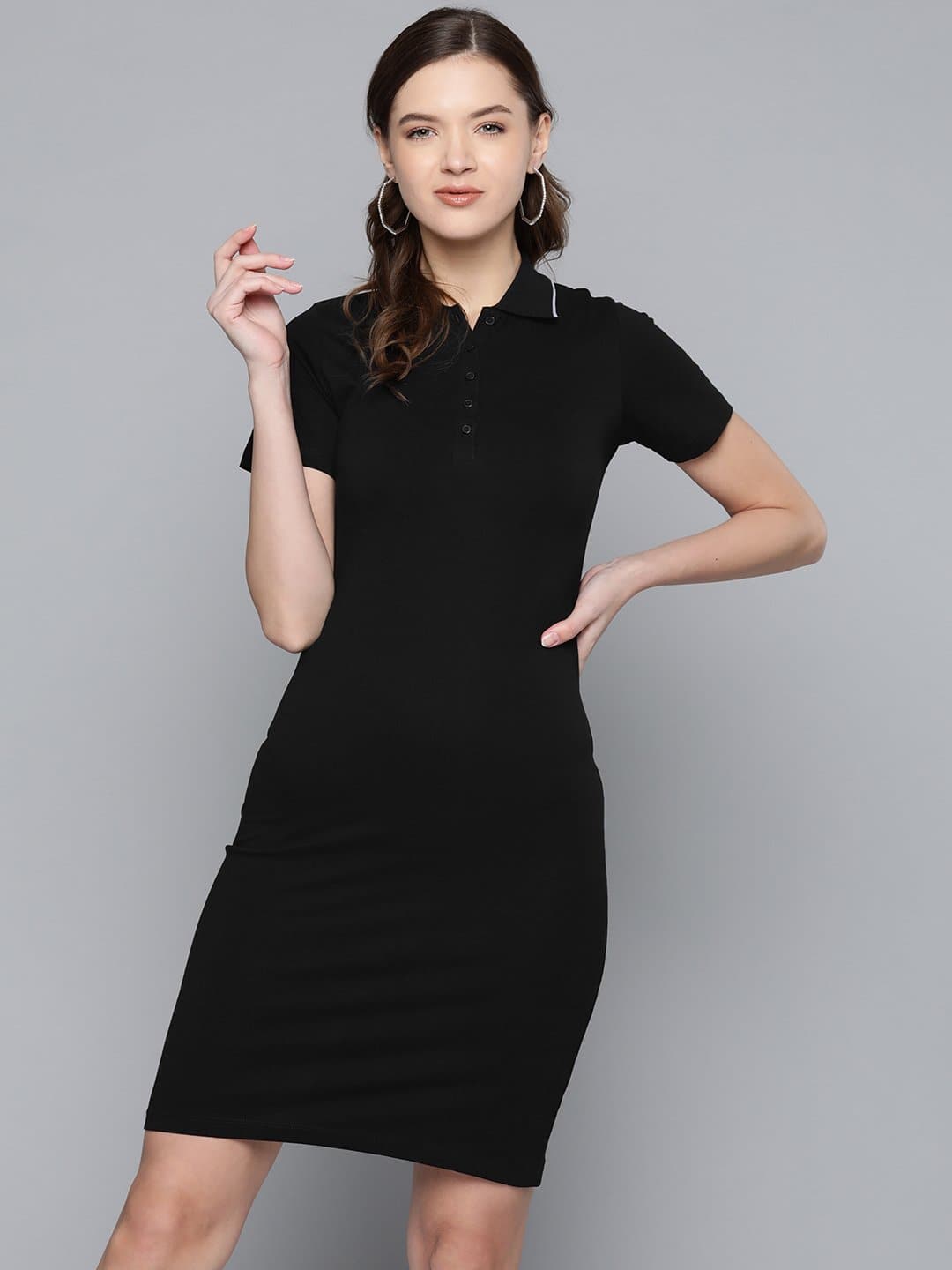 Black Polo Neck T-shirt Dress-Dress-SASSAFRAS