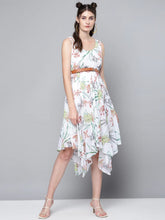 White Floral Asymmetric Belted Midi Dress-Dress-SASSAFRAS