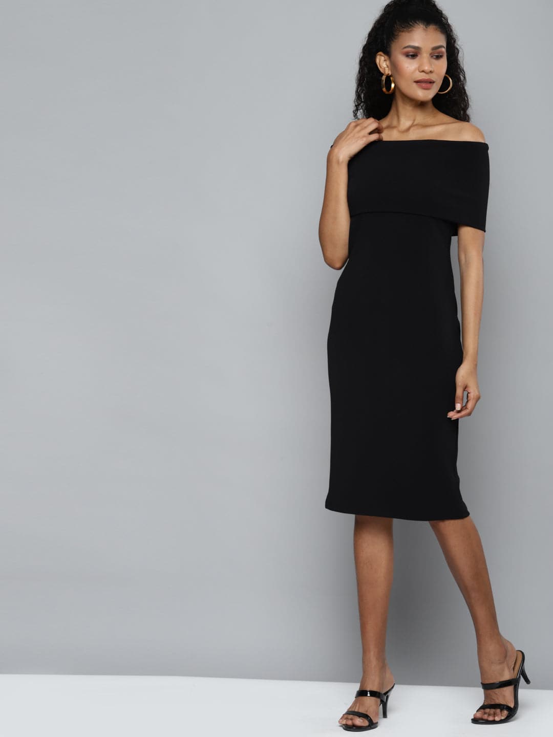 Black Bardot Midi Dress-Dress-SASSAFRAS