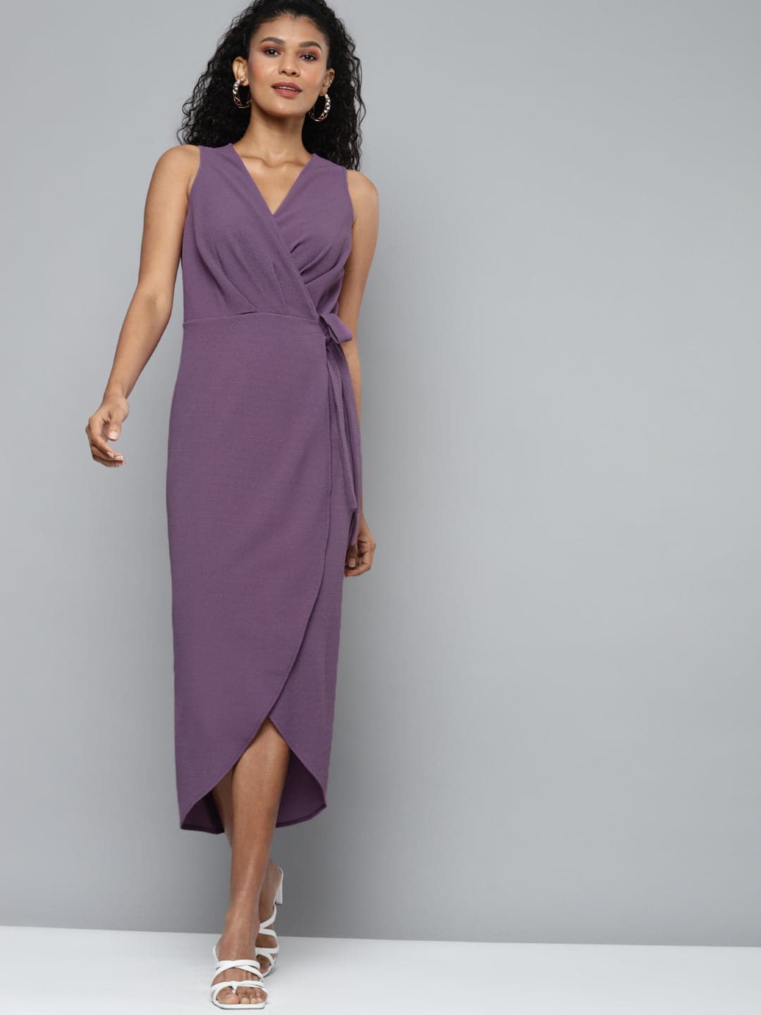 Lavender Wrap Midi Dress-Dress-SASSAFRAS