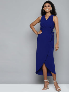Royal Blue Wrap Midi Dress-Dress-SASSAFRAS