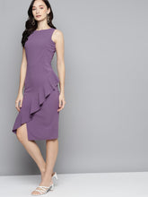 Lavender One Side Frill Bodycon-Dress-SASSAFRAS
