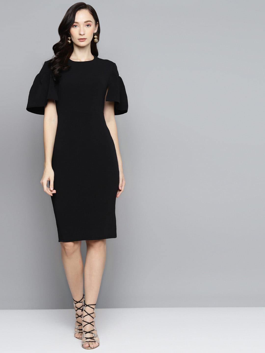 Black Frill Cape Bodycon Dress-Dress-SASSAFRAS