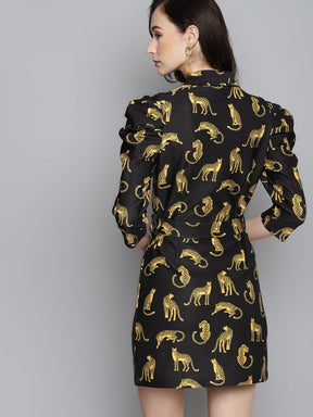 Black Scuba Cheetah Blazer Dress