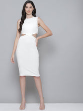 White Rib Side Cut-Out Bodycon Dress-Dress-SASSAFRAS