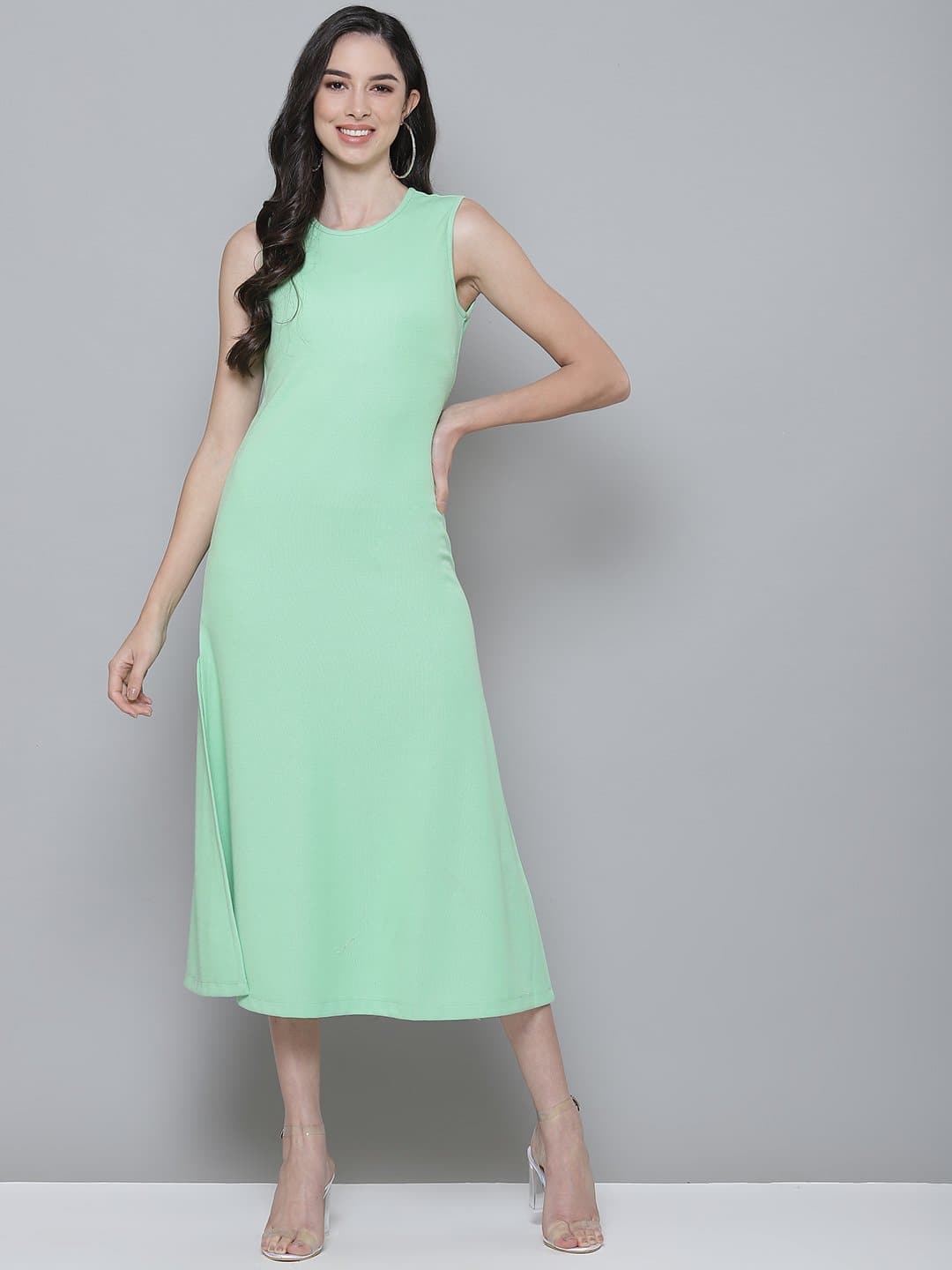 Mint Green Rib A-Line Maxi Dress-Dress-SASSAFRAS