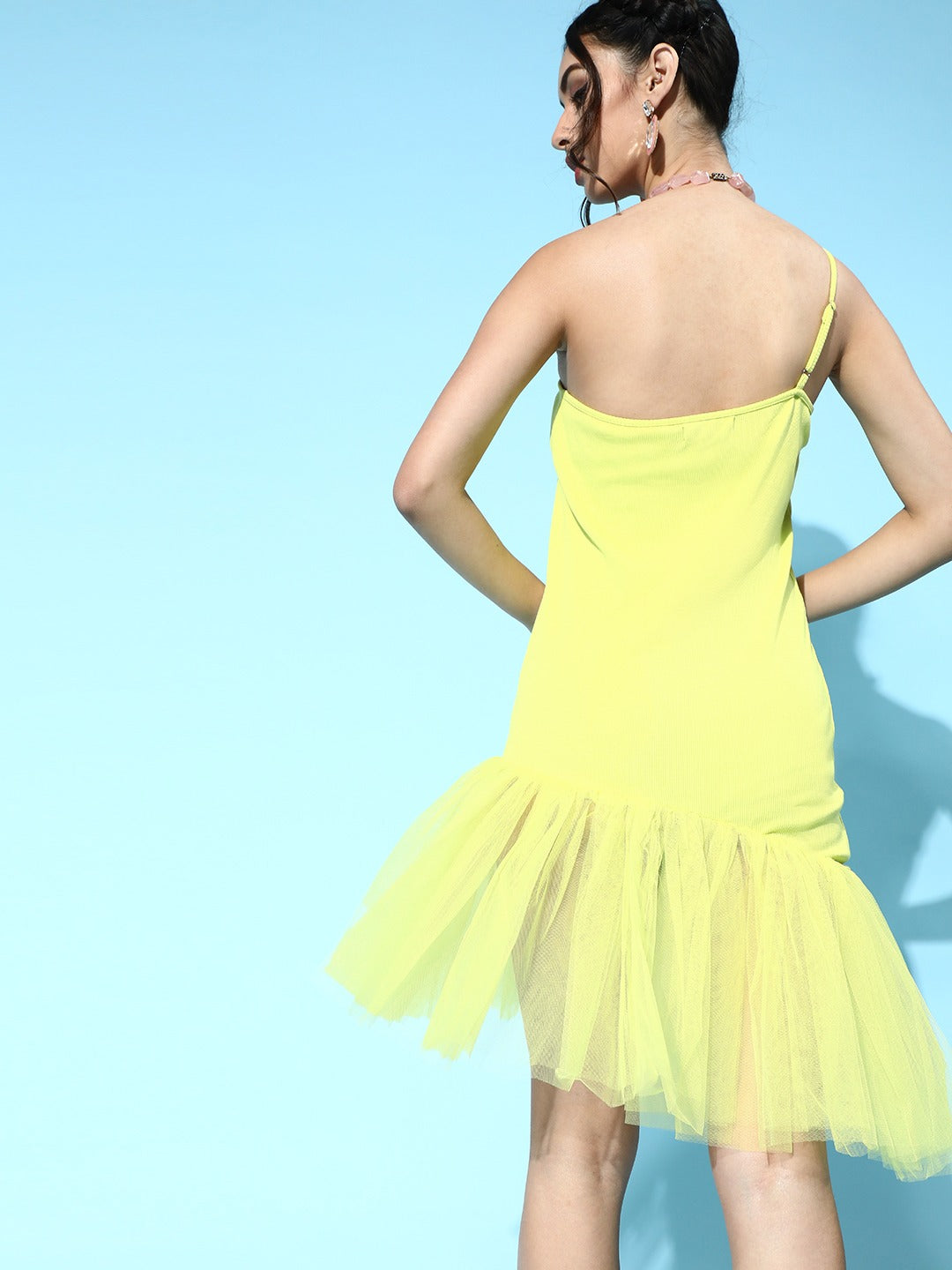Yellow Tulle One Shoulder Dress