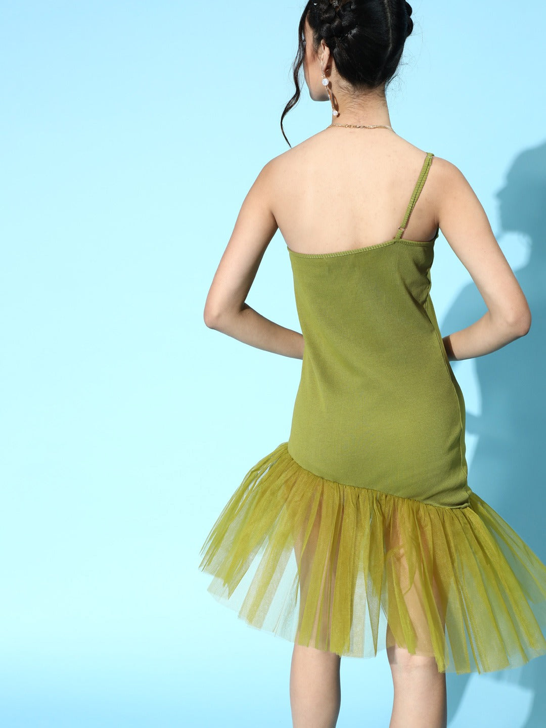 Green Tulle One Shoulder Dress