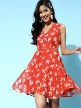 Red Floral Organza Side Cut Out Dress-Dress-SASSAFRAS