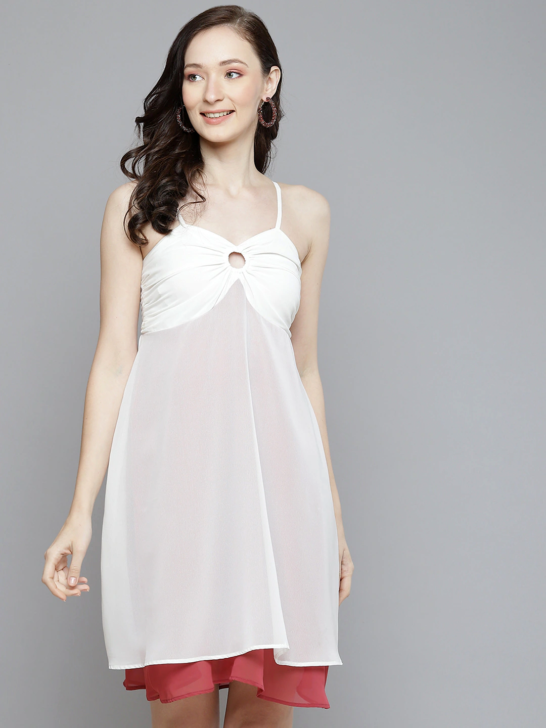 Women White & Rose Pink Layered Short Dress
