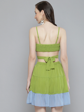 Women Blue & Lime Green Side Cut-Out Short Dress