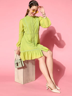 Women Green Lace Detail Dress