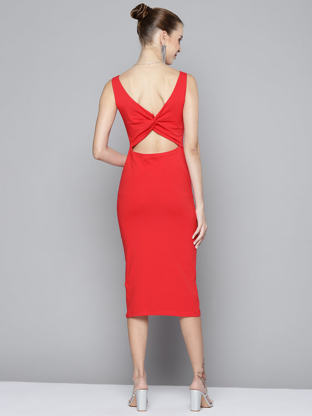 Women Red Back Cut-Out Bodycon Dress