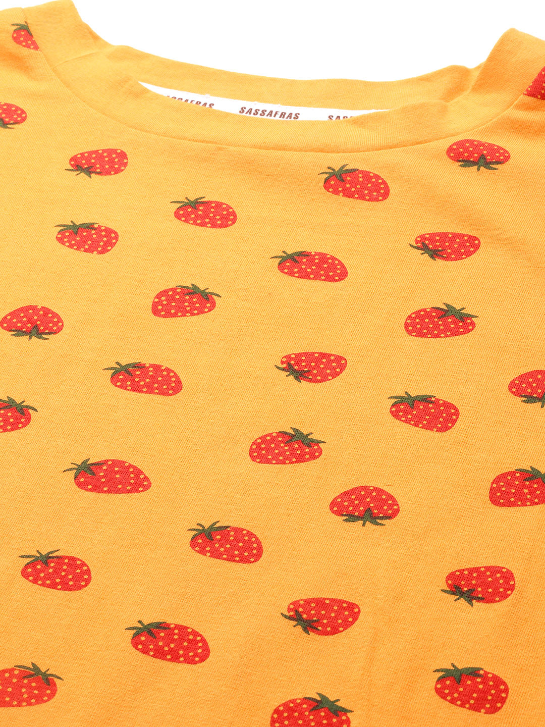 Women Mustard Strawberry T-Shirt Dress