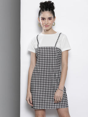 Black & White Geo Knit Mock Dungaree Dress-SASSAFRAS