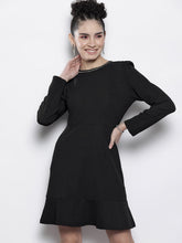 Black Frill Hem Knit Dress-SASSAFRAS
