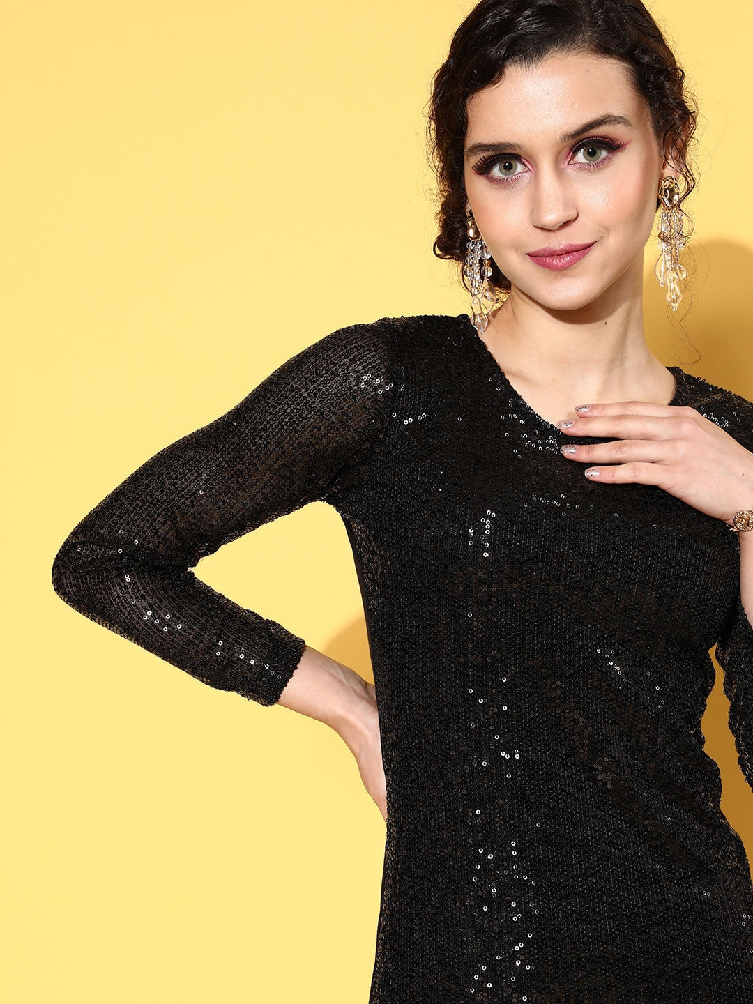 Sequin Bodycon Dress- Black