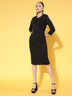 Black Studded Bodycon Dress-SASSAFRAS