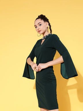 Emerald Canton Cape Sleeves Choker Shift Dress-SASSAFRAS