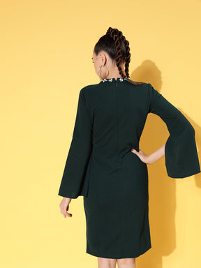 Emerald Canton Cape Sleeves Choker Shift Dress-SASSAFRAS