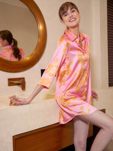 Pink Satin Tropical Print Shirt Dress-SASSAFRAS alt-laze