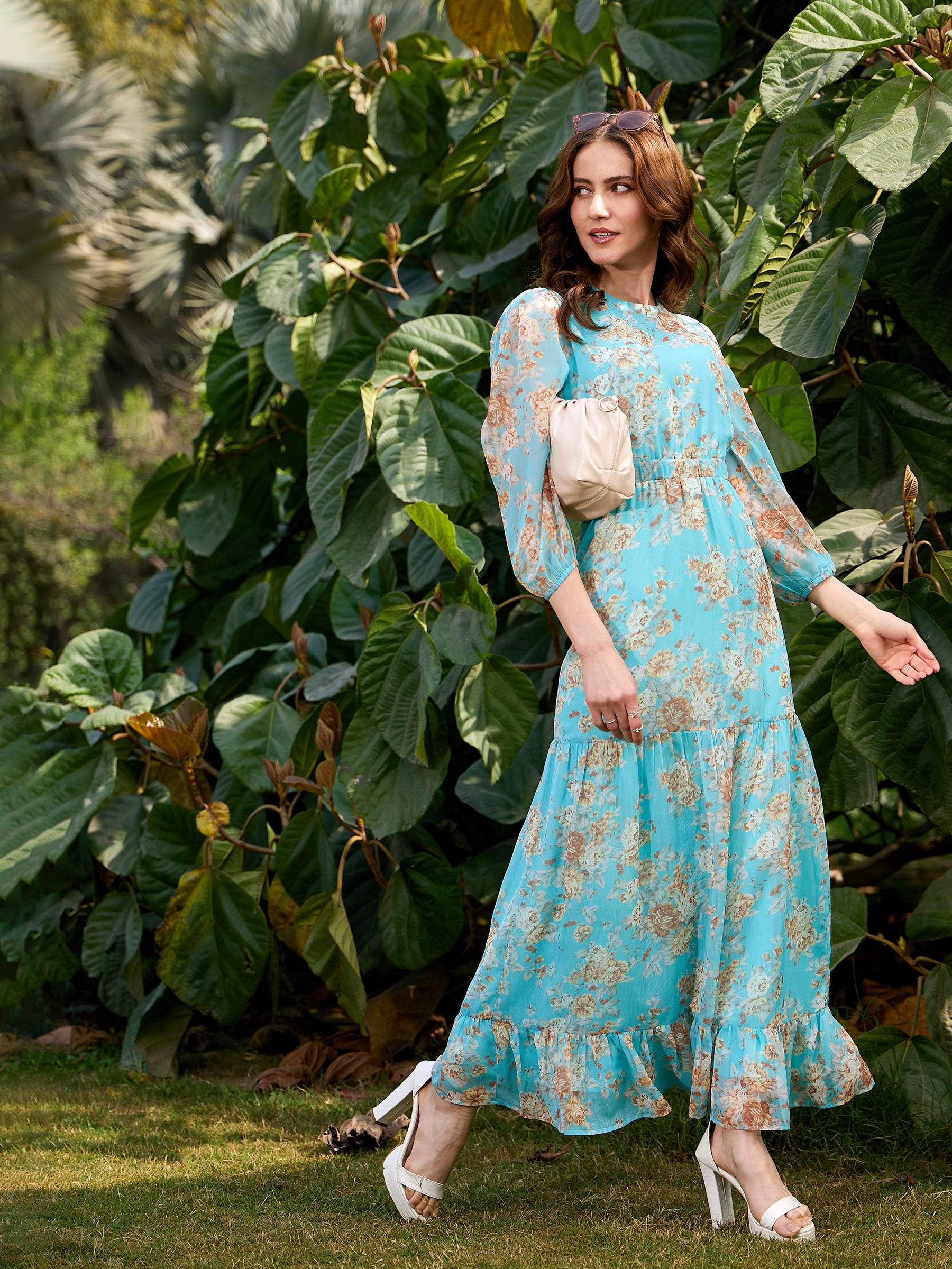 Turquoise floral maxi dress Clearance