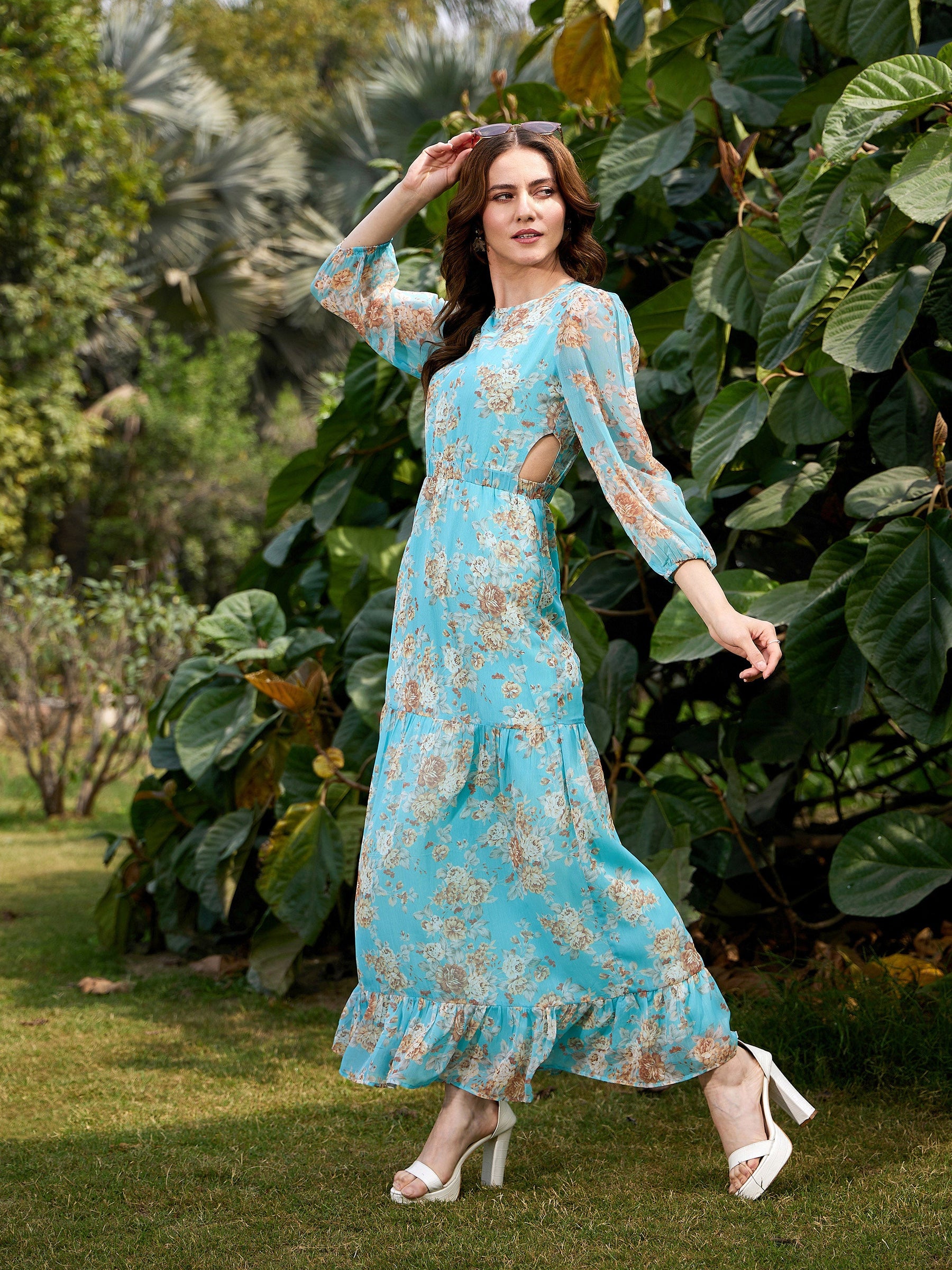 Turquoise floral maxi dress Clearance